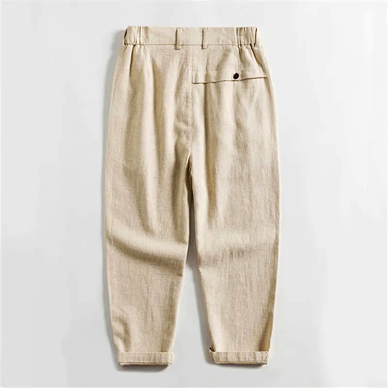 Charles Morrison Calf-Length Pleated Linen Pants
