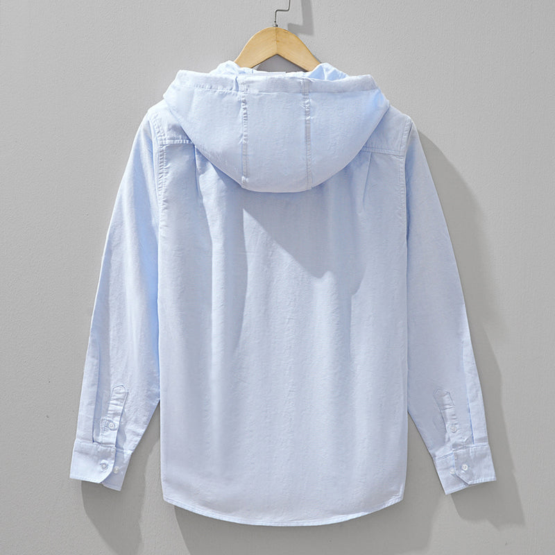 Cotton Hooded Shirt with Zipper Closure