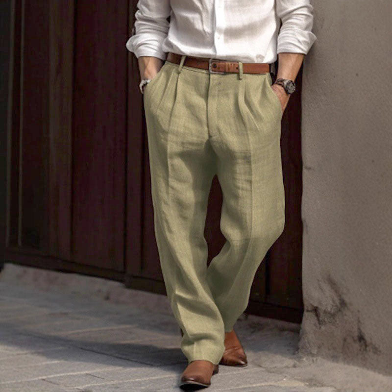 Henri L'Éclatant Pleated Straight-Leg Linen Trousers