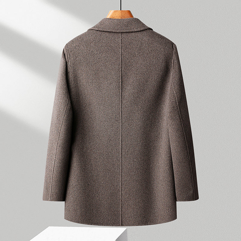 Men’s Double-Breasted Wool Blend Coat with Notched Lapel