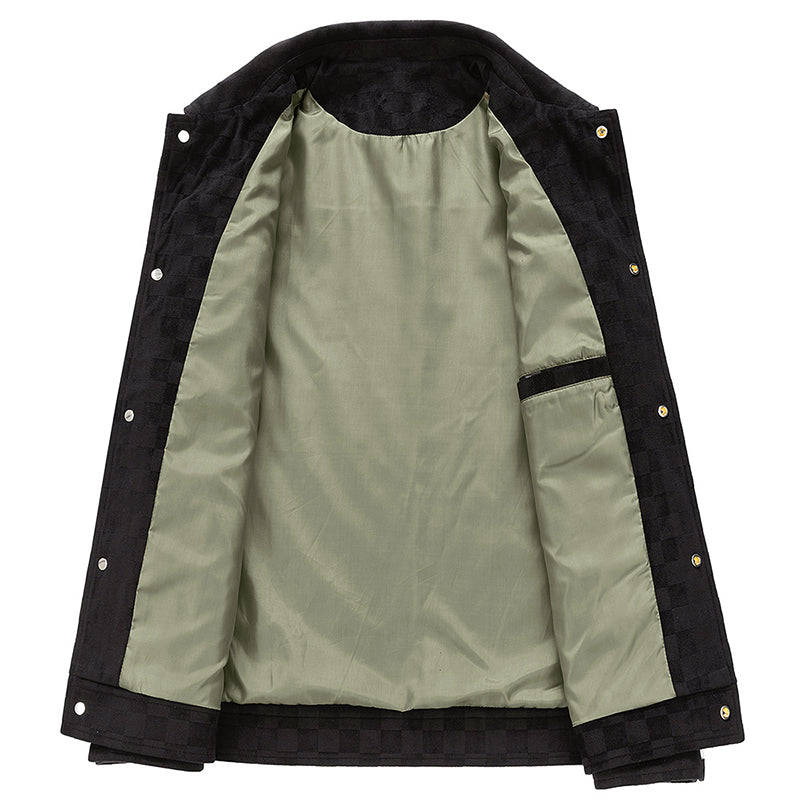 Men’s Faux Suede Jacket with Checkered Pattern