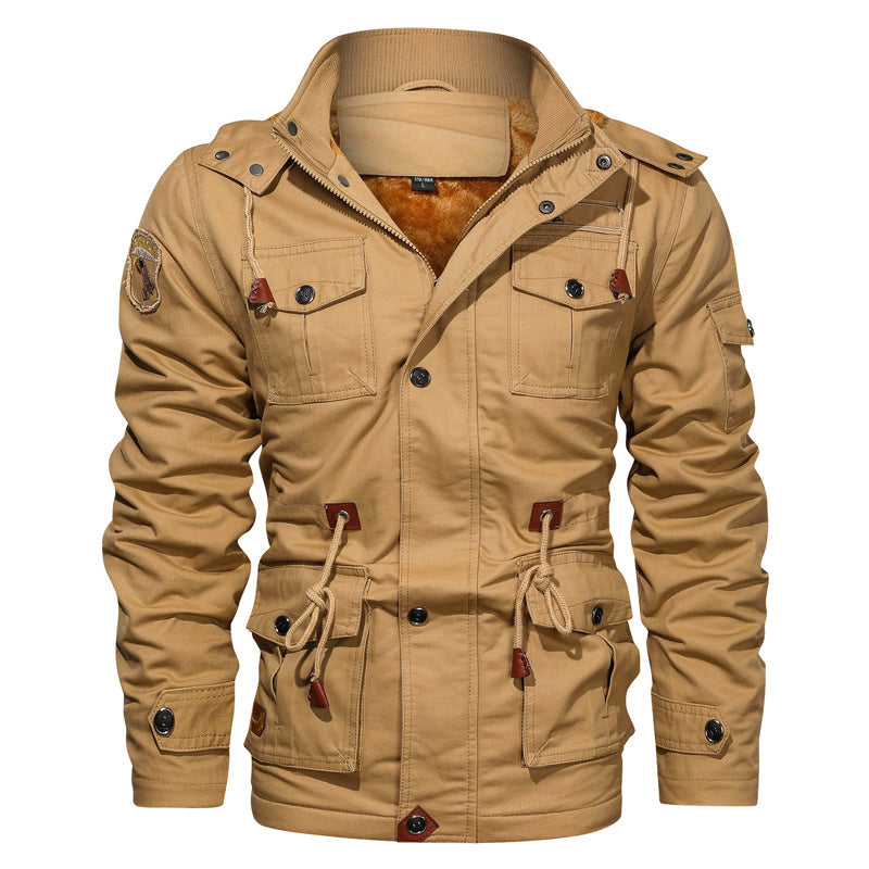 Men’s Military-Style Cotton Jacket with Fleece Lining