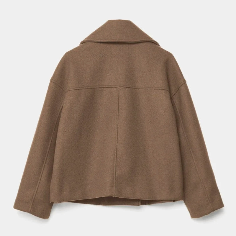 Women’s Cropped Double-Breasted Coat with Lapel Collar