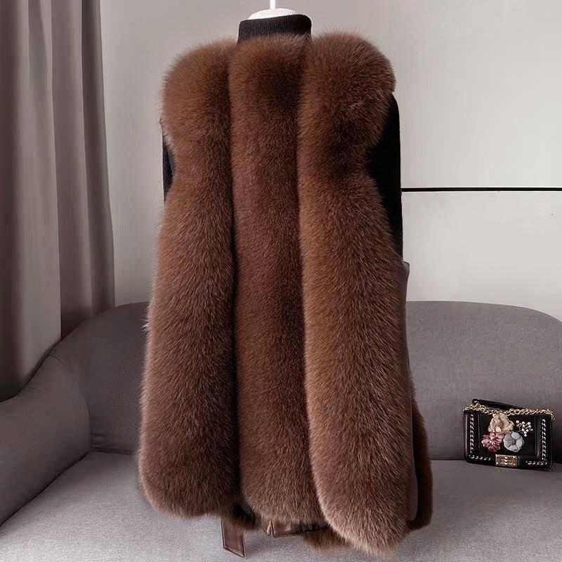 Women’s Faux Fur Vest with Leather Belt Closure