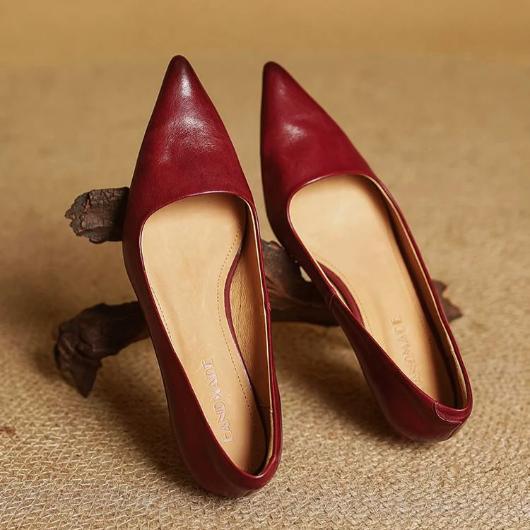 Women’s Genuine Leather Pointed Shoes with Kitten Heel