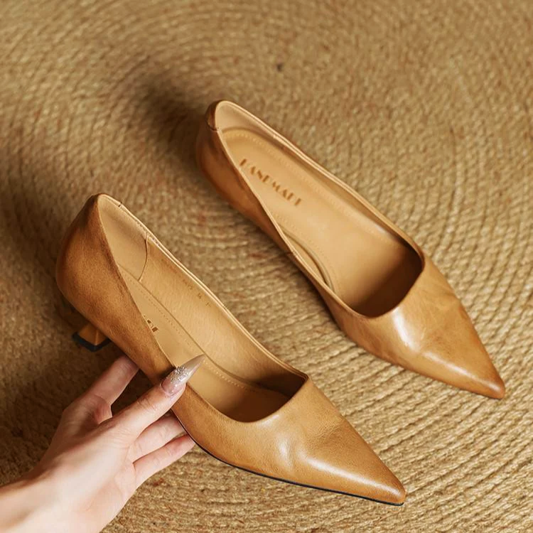 Women’s Genuine Leather Pointed Shoes with Kitten Heel