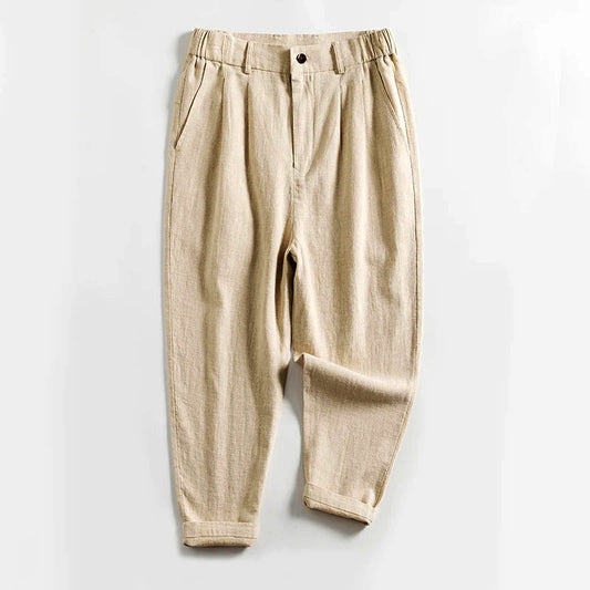 Charles Morrison Calf-Length Pleated Linen Pants