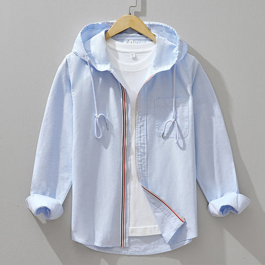 Cotton Hooded Shirt with Zipper Closure