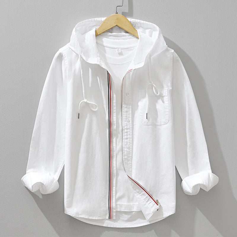 Cotton Hooded Shirt with Zipper Closure