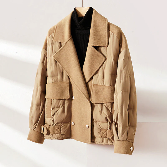 Double-Breasted Wool Down Jacket for Women