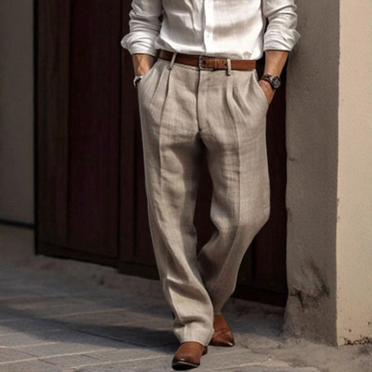 Henri L'Éclatant Pleated Straight-Leg Linen Trousers