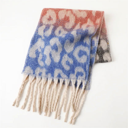 Leopard Pattern Long Scarf with Fringed Ends