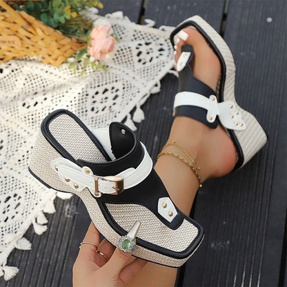 Malin Tassou Wedge Sandals with Buckle Detail
