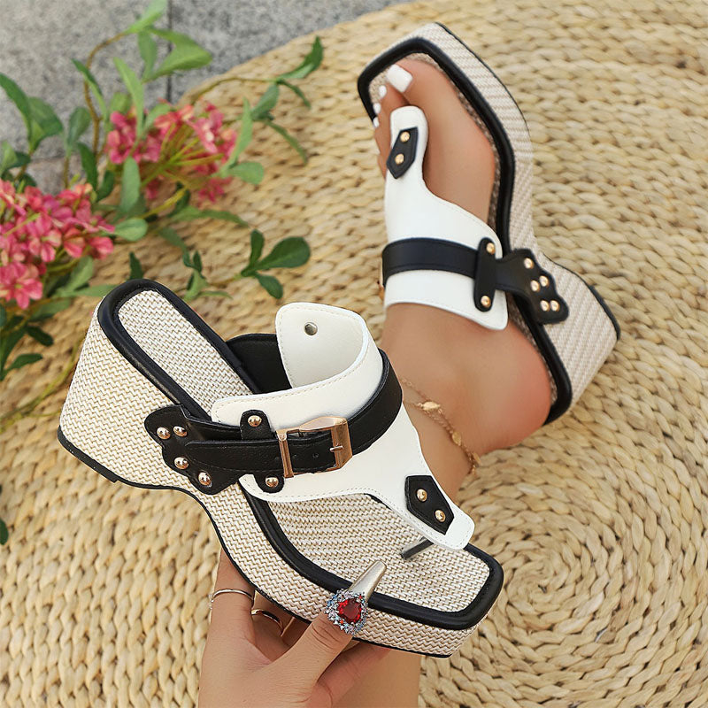 Malin Tassou Wedge Sandals with Buckle Detail