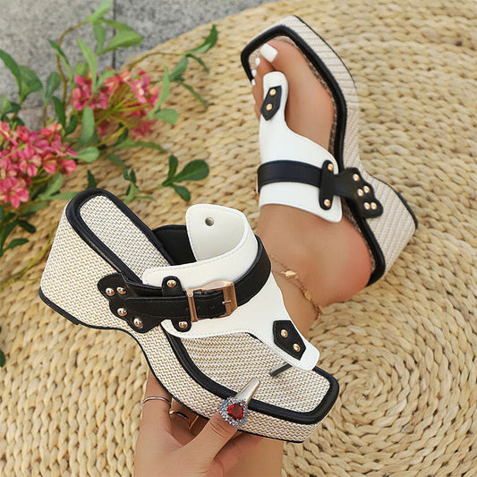 Malin Tassou Wedge Sandals with Buckle Detail
