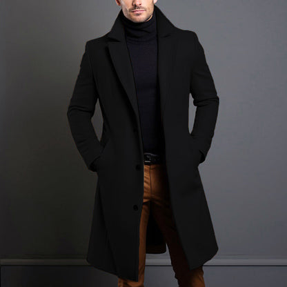 Men’s Classic Long Overcoat with Notched Lapel