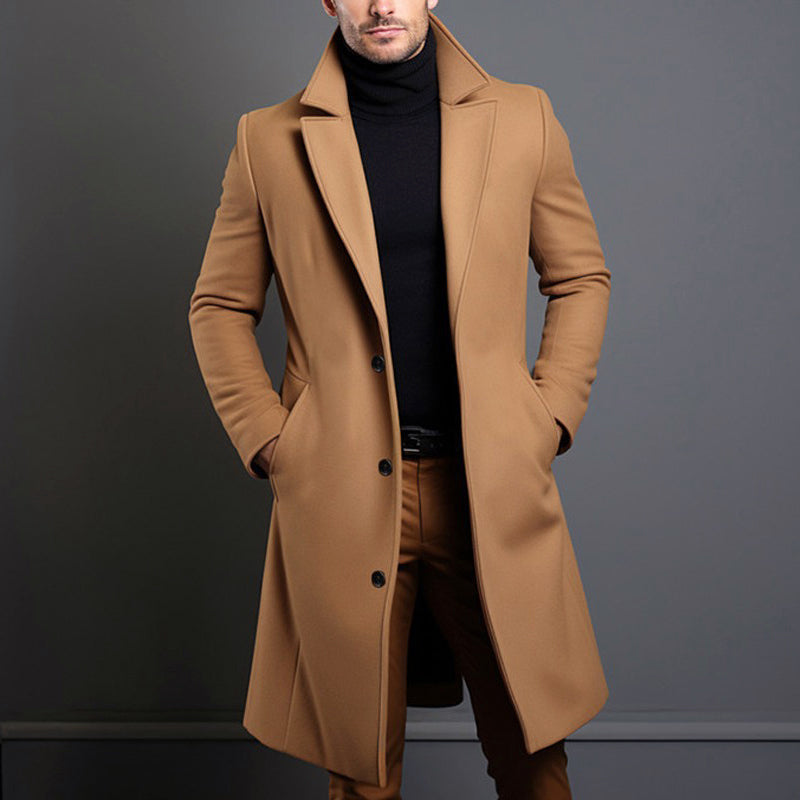 Men’s Classic Long Overcoat with Notched Lapel