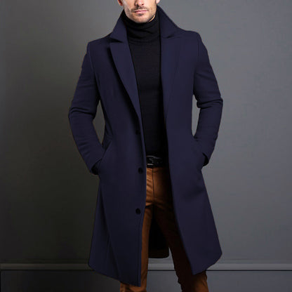 Men’s Classic Long Overcoat with Notched Lapel