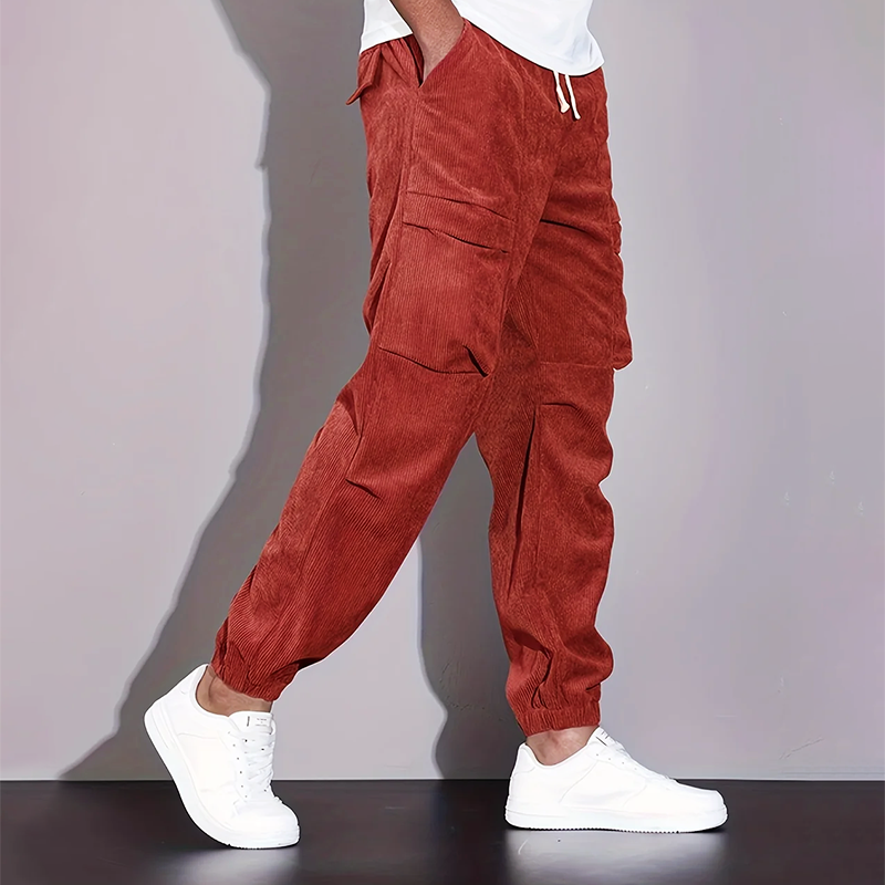 Men’s Corduroy Joggers with Cargo Multi-Pocket Design