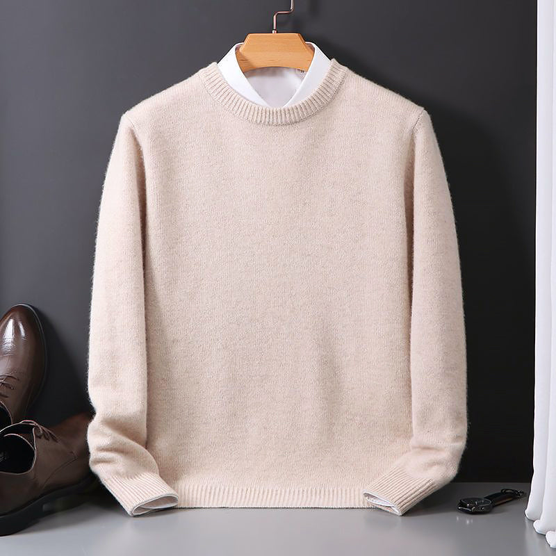 Men’s Crewneck Wool-Blend Sweater with Ribbed Edges
