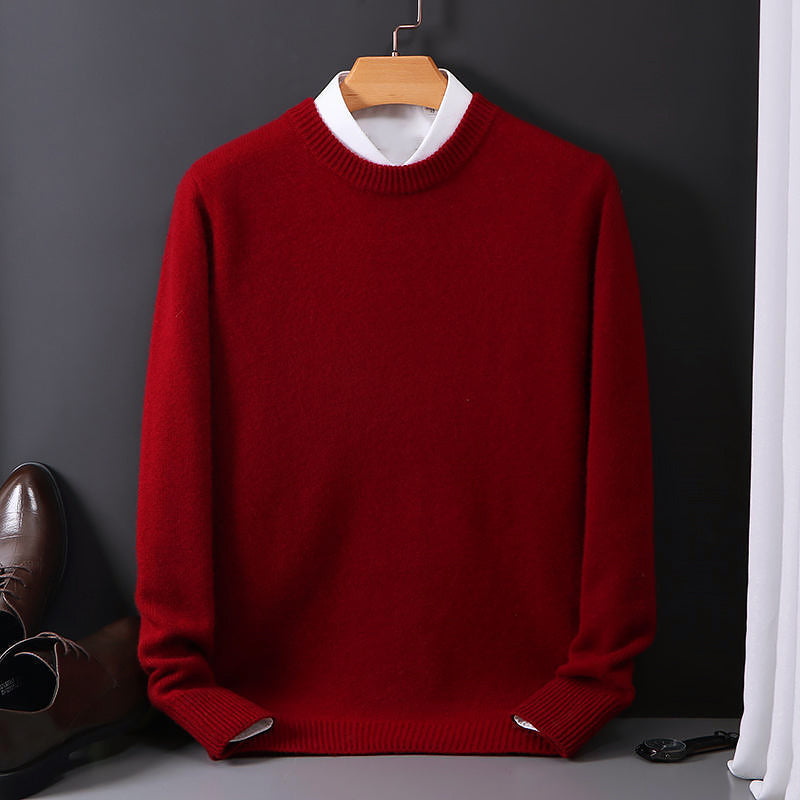 Men’s Crewneck Wool-Blend Sweater with Ribbed Edges