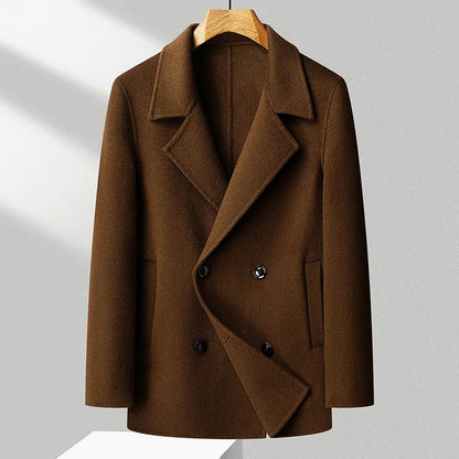 Men’s Double-Breasted Wool Blend Coat with Notched Lapel