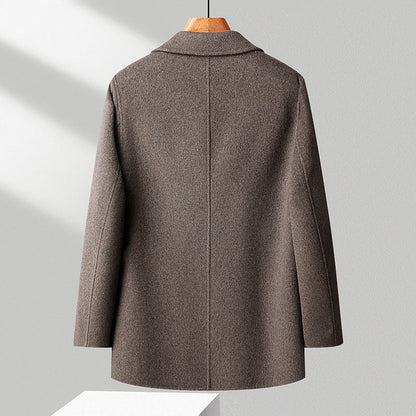 Men’s Double-Breasted Wool Blend Coat with Notched Lapel