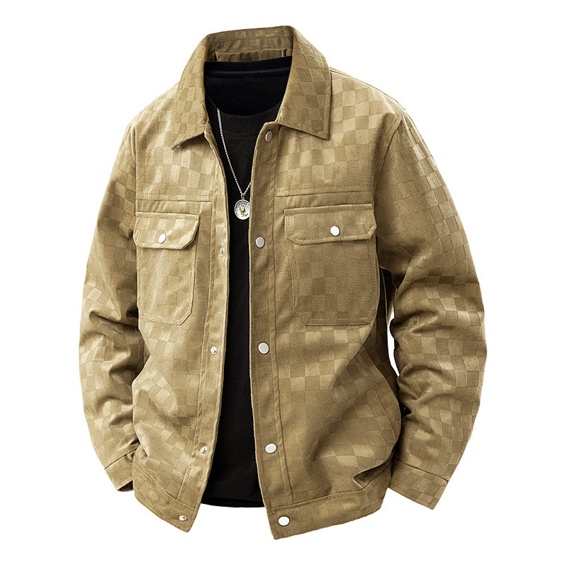 Men’s Faux Suede Jacket with Checkered Pattern
