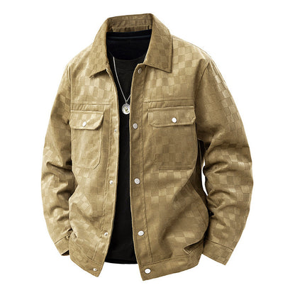 Men’s Faux Suede Jacket with Checkered Pattern