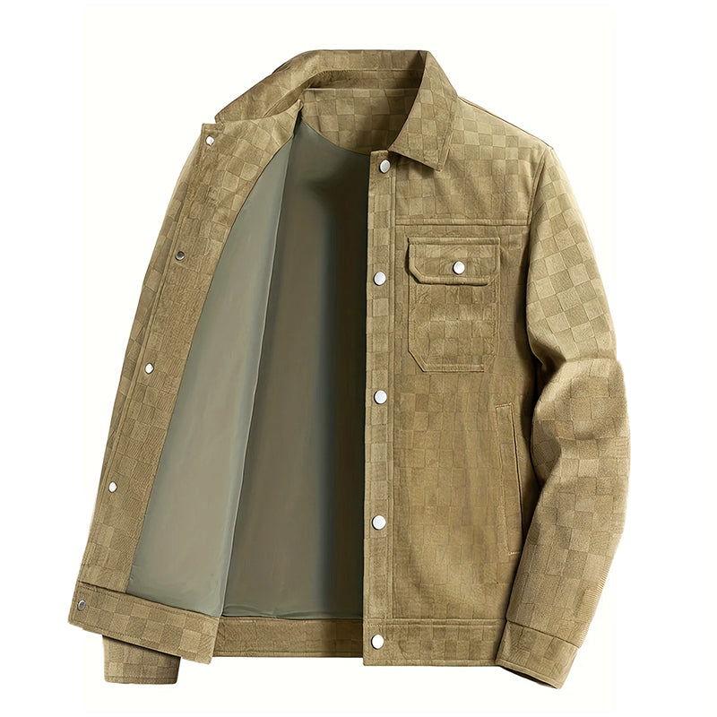 Men’s Faux Suede Jacket with Checkered Pattern