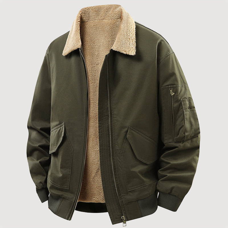 Men’s Fleece-Lined Cotton Jacket with Zip Front