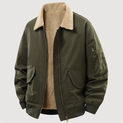 Men’s Fleece-Lined Cotton Jacket with Zip Front