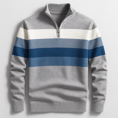 Men’s Half-Zip Knit Sweater with Stripes Detail