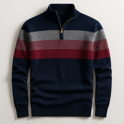 Men’s Half-Zip Knit Sweater with Stripes Detail