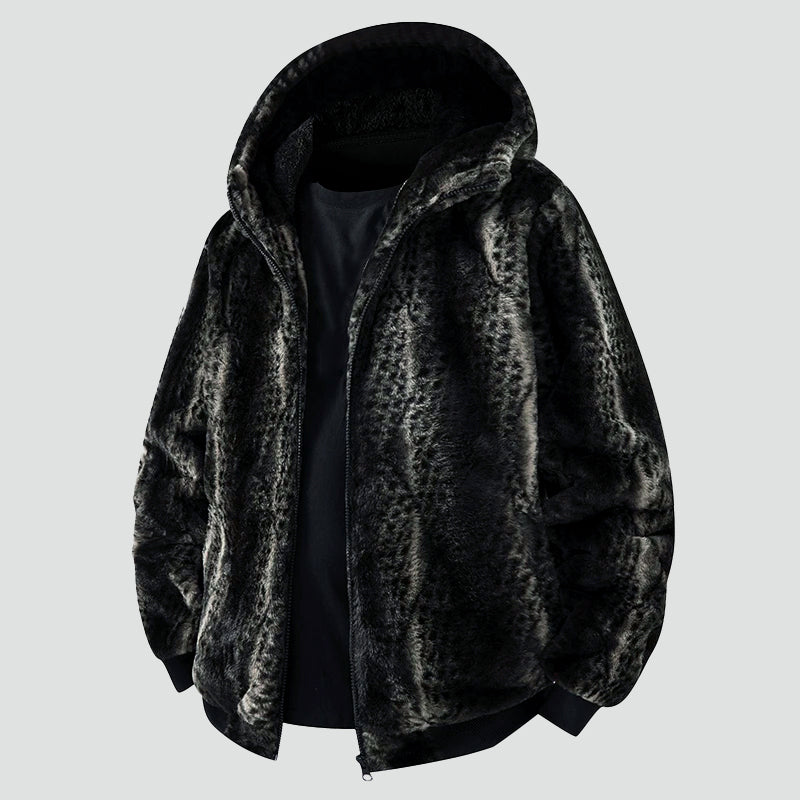 Men’s Hooded Faux Fur Jacket with Zipper Front