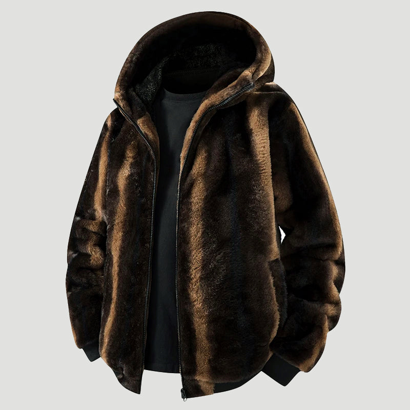 Men’s Hooded Faux Fur Jacket with Zipper Front
