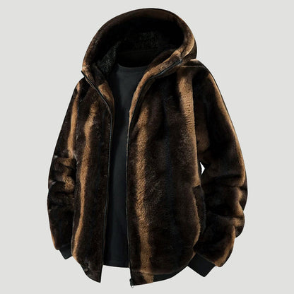 Men’s Hooded Faux Fur Jacket with Zipper Front