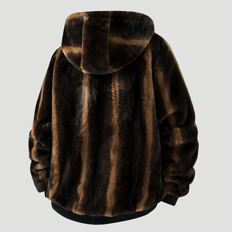 Men’s Hooded Faux Fur Jacket with Zipper Front