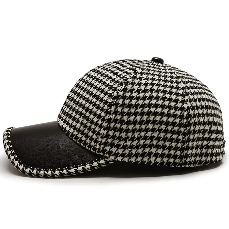Men’s Houndstooth Hat with Faux Leather Accent