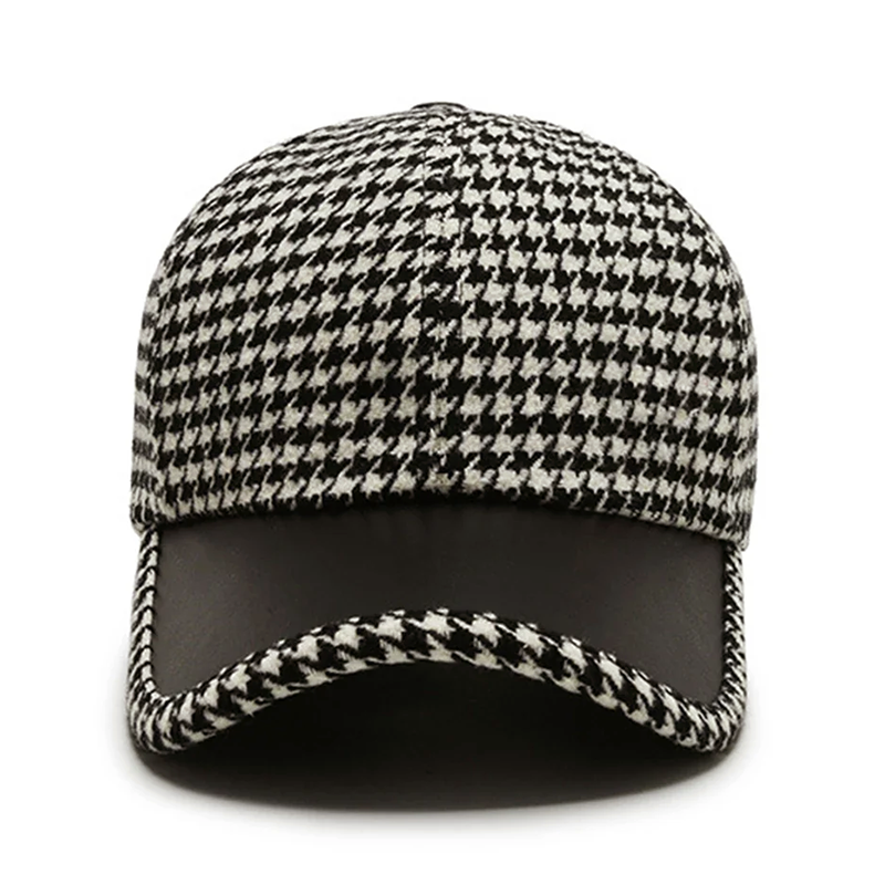Men’s Houndstooth Hat with Faux Leather Accent