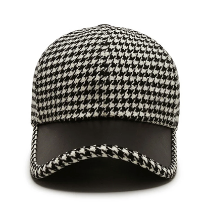 Men’s Houndstooth Hat with Faux Leather Accent