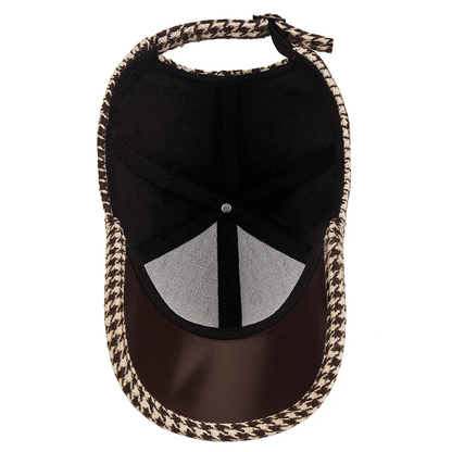 Men’s Houndstooth Hat with Faux Leather Accent