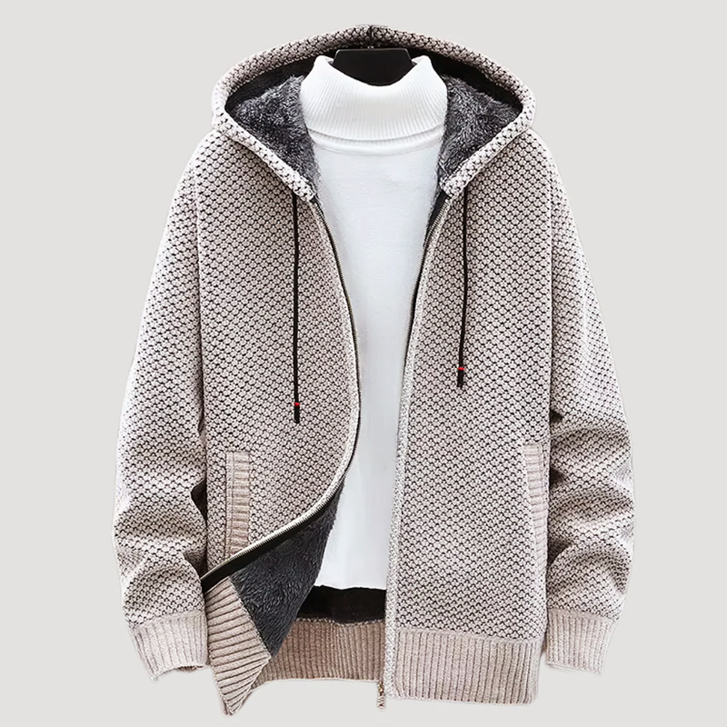 Men’s Jacquard Knit Hoodie with Fleece Lining