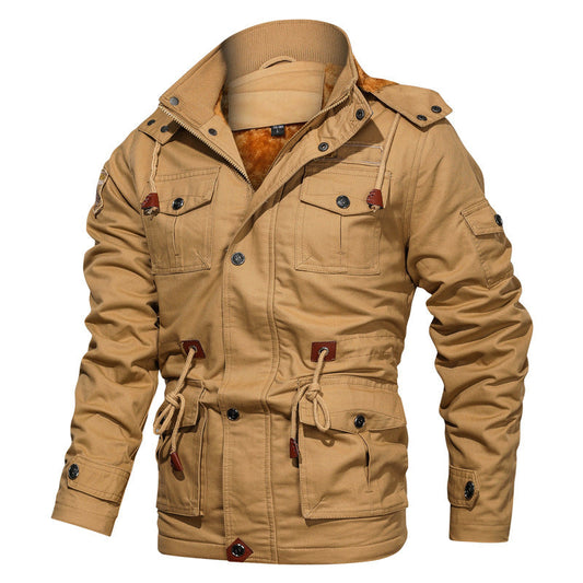 Men’s Military-Style Cotton Jacket with Fleece Lining