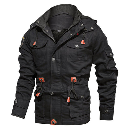 Men’s Military-Style Cotton Jacket with Fleece Lining