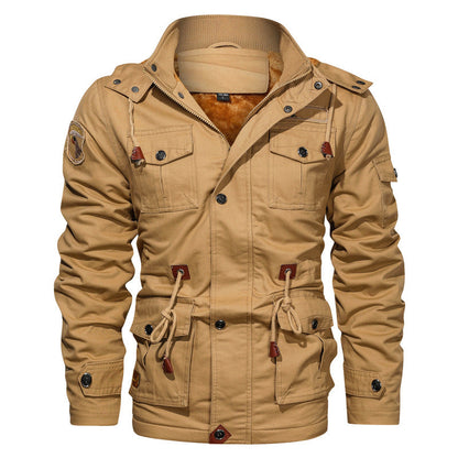 Men’s Military-Style Cotton Jacket with Fleece Lining