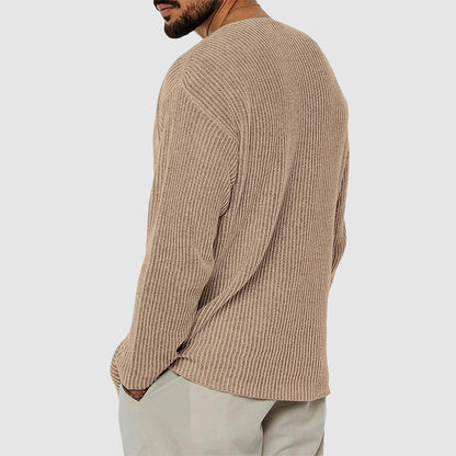 Men’s Ribbed V-Neck Knit Sweater with Relaxed Fit