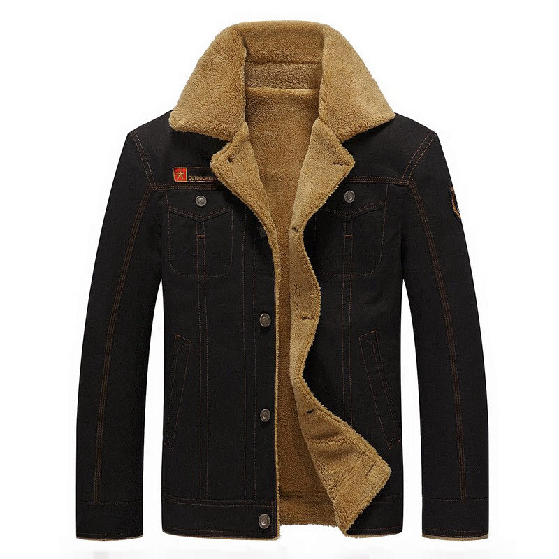 Men’s Sherpa-Lined Cotton Jacket with Button-Up Closure