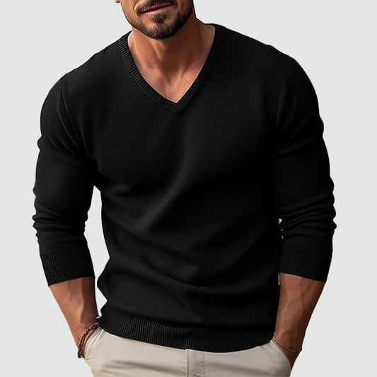 Men’s Slim-Fit Knit Sweater with V-Neckline