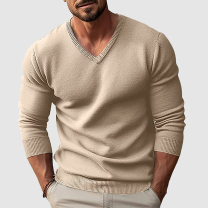 Men’s Slim-Fit Knit Sweater with V-Neckline